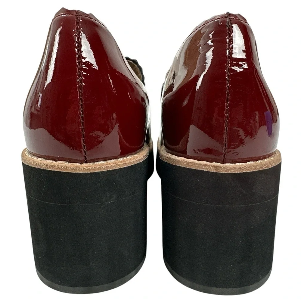 Eileen Fisher Harria Platform Loafer Red Burgundy Glossy Patent Leather Size 7M